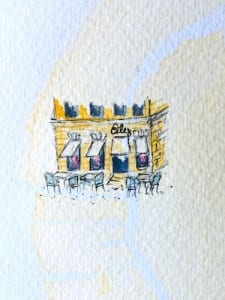 Man sieht das Cafe Eiles in Watercolor