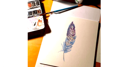 Du siehst eine Vogelfeder in Aquarell Technik von dodo Kresse