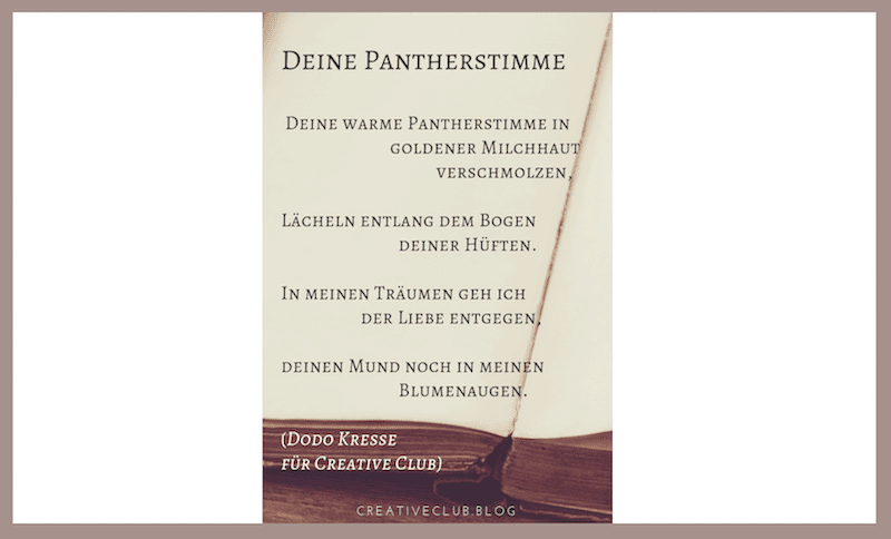 Du siehst ein Gedicht von Dodo Kresse namens Deine Pantherstimme