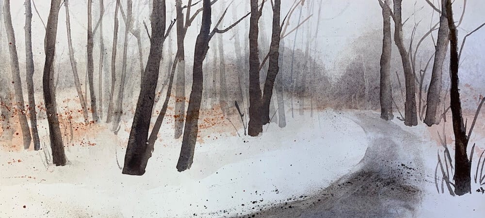 Du siehst den Hintergrund für ein Aquarell mit einem Wald